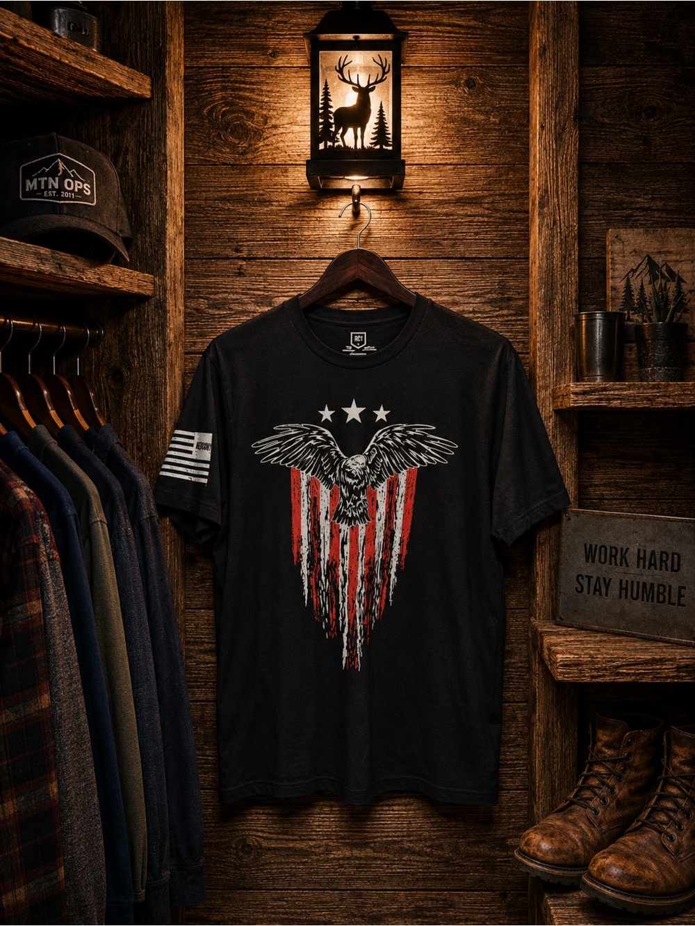 Redcon1 Men’s Large Eagle Flag T-shirt Black NWOT